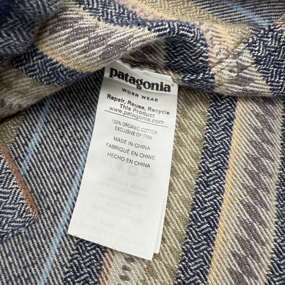 PATAGONIA Mens Organic Cotton Striped Fjord Flannel Button Down Shirt Medium - Picture 5 of 14